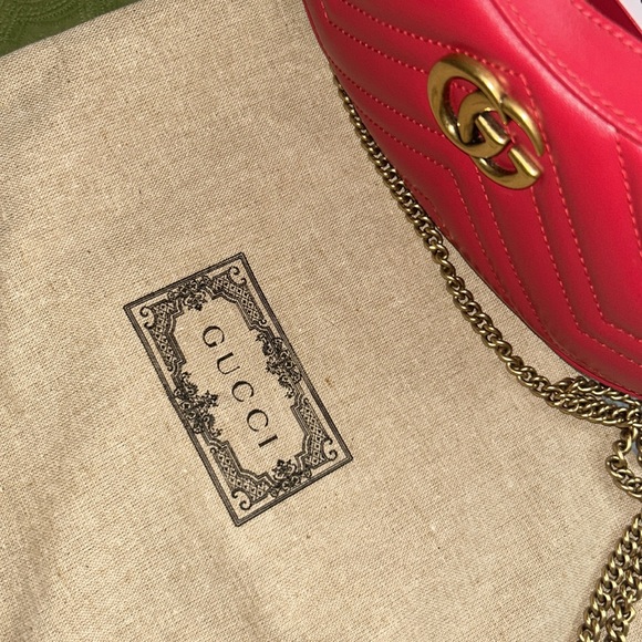 Gucci Red Matelassé Leather Mini GG Marmont Half Moon Shoulder Bag - Picture 8 of 9